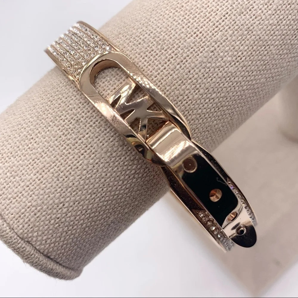 Michael Kors Cityscape Pave Rose Gold Buckle Bangle Bracelet NWT